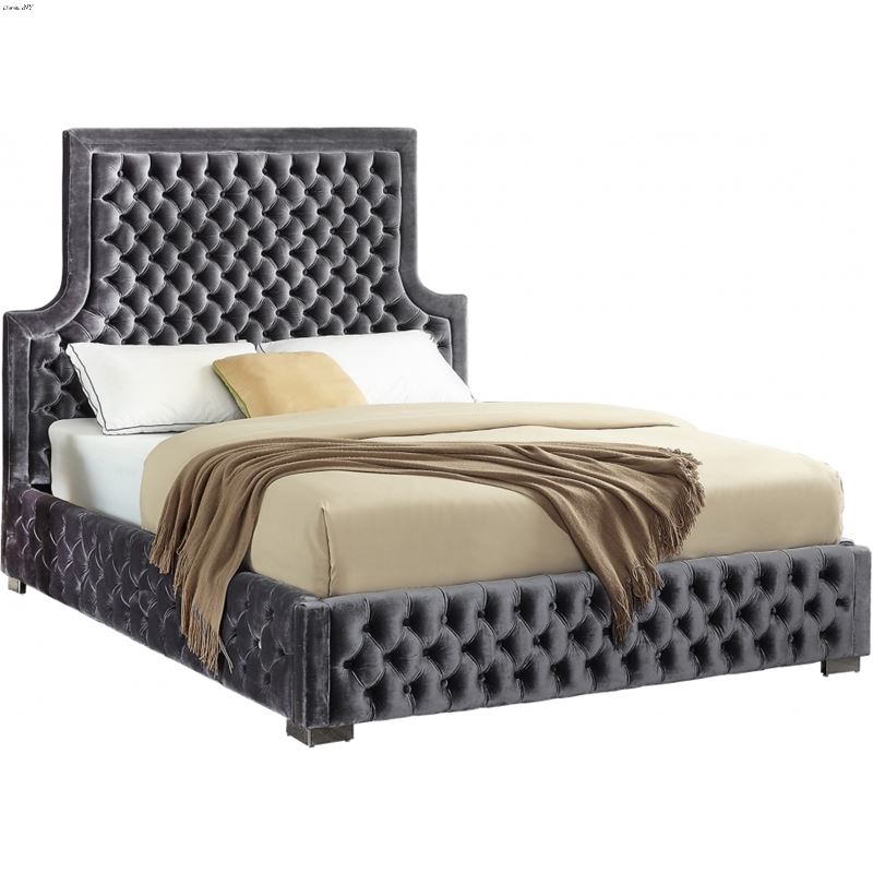 Sedona Grey Velvet Upholstered Tufting Platform Bed By Meridian 