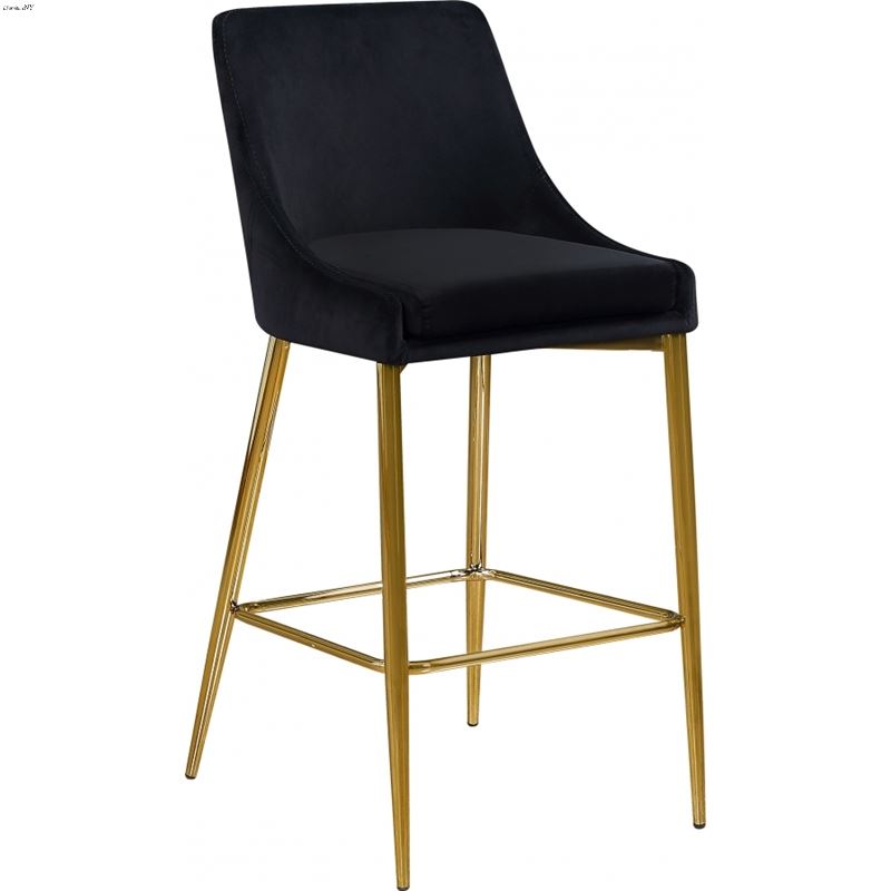 Karina Black Velvet Upholstered Counter Stool - Gold Base - Set of 2