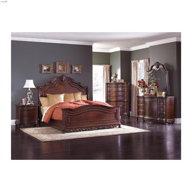 Deryn Park Cherry Queen Sleigh Bed 4pc Bedroom Set 2243SL-1*4 By ...